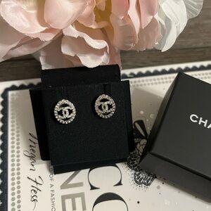 Chanel Crystal CC Oval Stud Earrings - AUTH